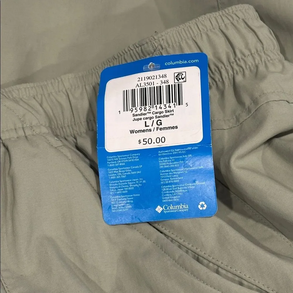Columbia Sandier Cargo Skirt NEW Safari Green Large Omni Shade/Shield Athletic